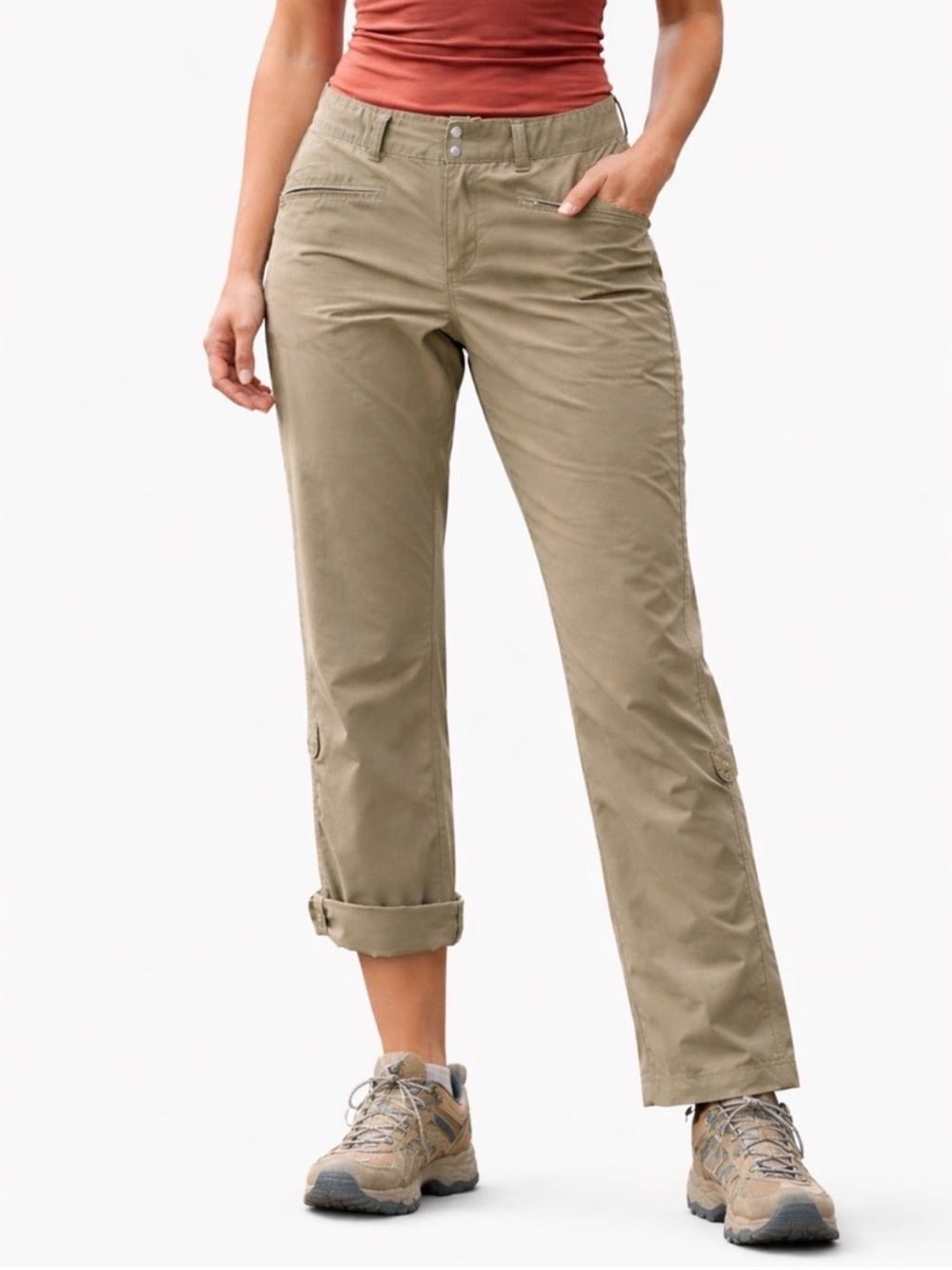 The North Face Khaki Hiking Pants Outdoor Utility Women’s Sz 12 Water Resistant